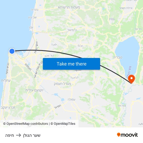 חיפה to שער הגולן map