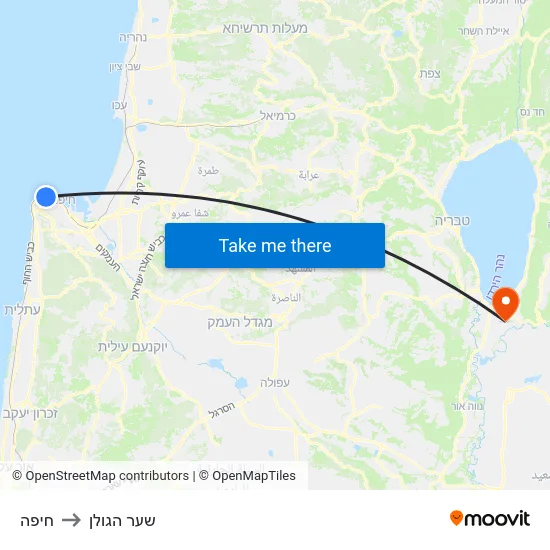 חיפה to שער הגולן map