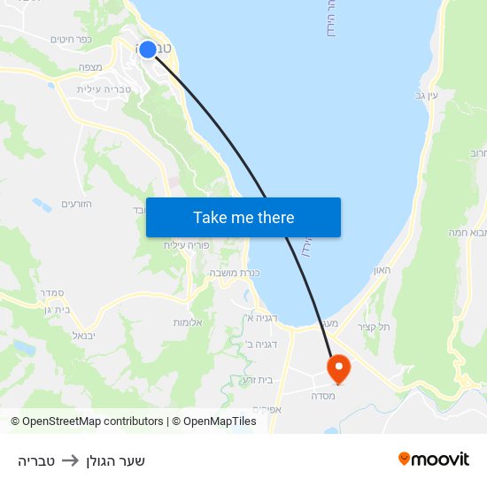 טבריה to שער הגולן map