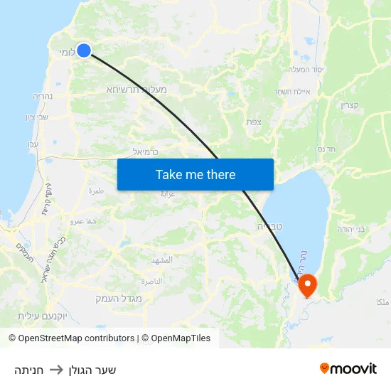 חניתה to שער הגולן map