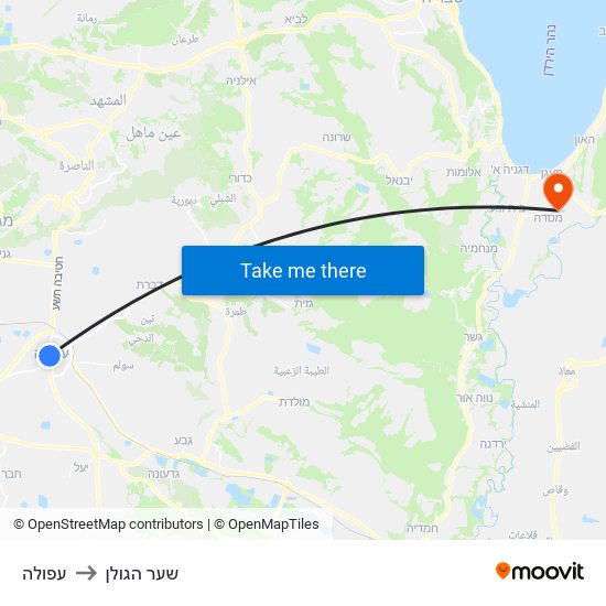 עפולה to שער הגולן map