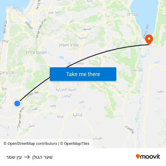 עין שמר to שער הגולן map