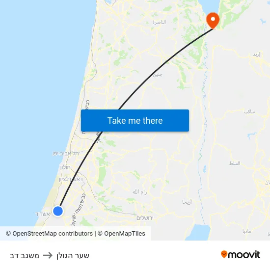 משגב דב to שער הגולן map