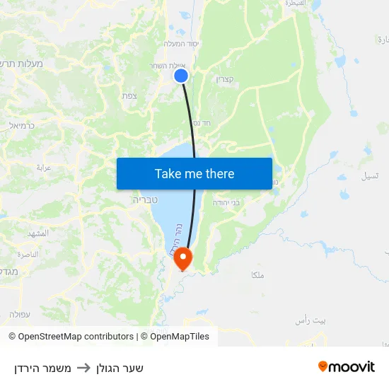 משמר הירדן to שער הגולן map