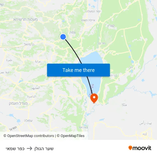 כפר שמאי to שער הגולן map