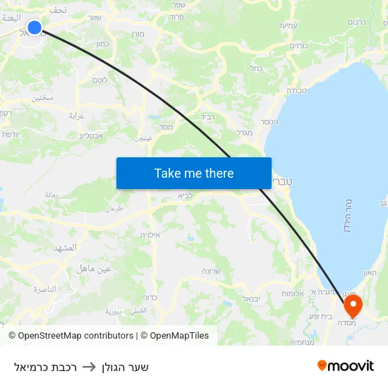 רכבת כרמיאל to שער הגולן map