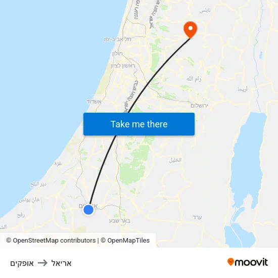 אופקים to אריאל map