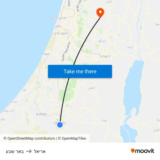 באר שבע to אריאל map