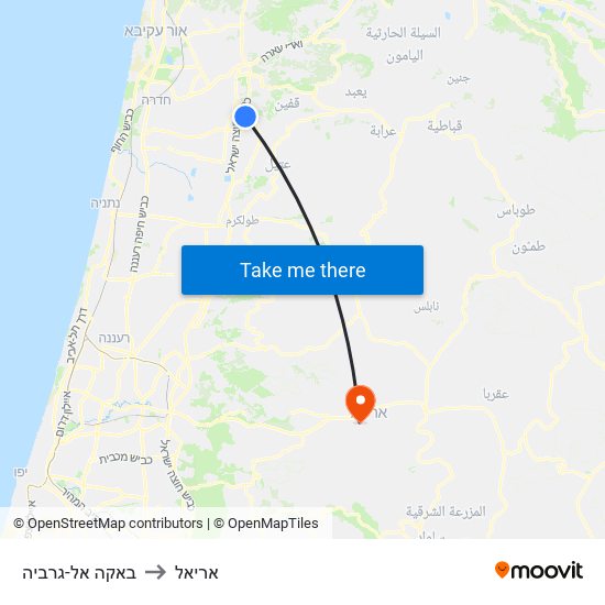 באקה אל-גרביה to אריאל map