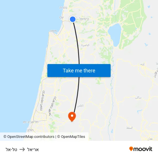 טל-אל to אריאל map