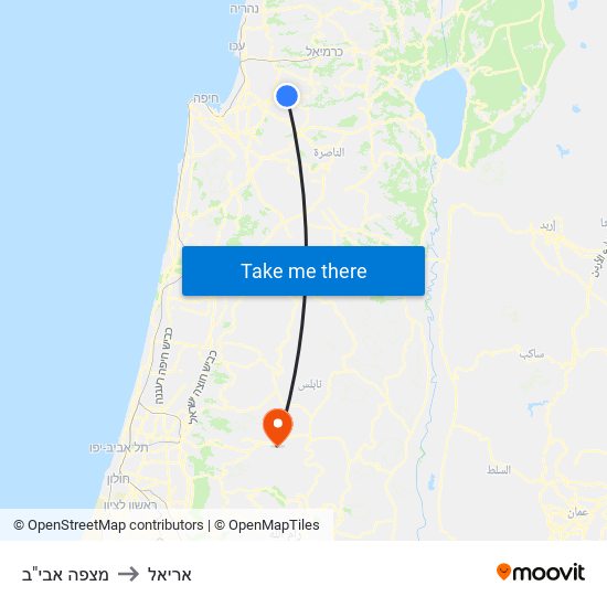 מצפה אבי"ב to אריאל map