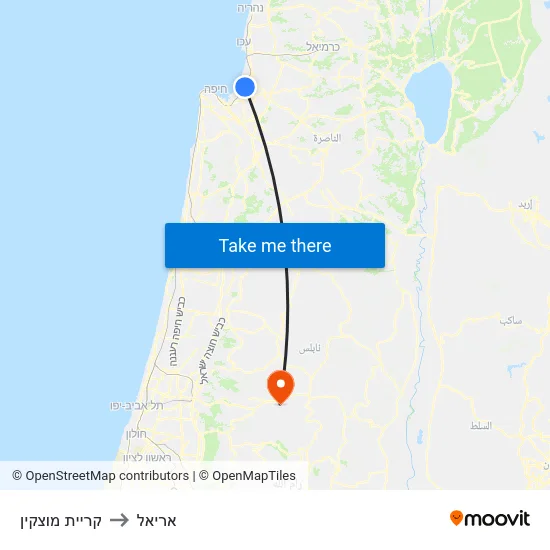קריית מוצקין to אריאל map
