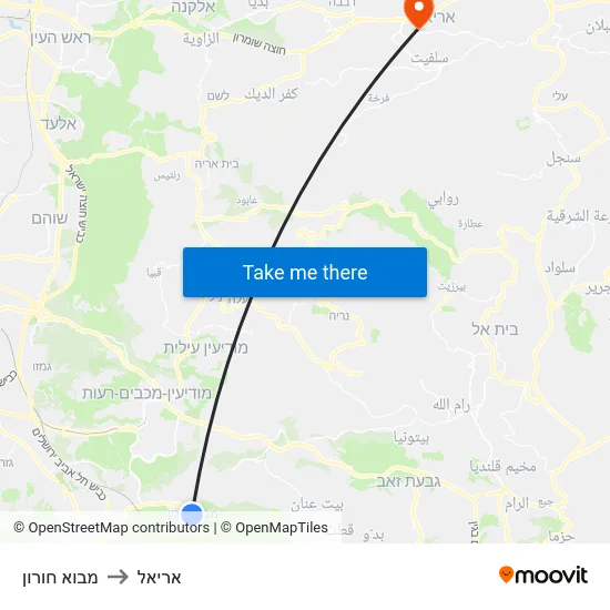 מבוא חורון to אריאל map