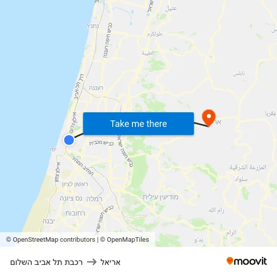 רכבת תל אביב השלום to אריאל map