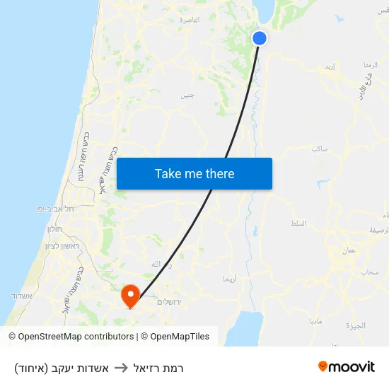 אשדות יעקב (איחוד) to רמת רזיאל map