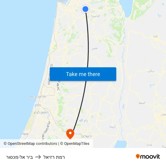 ביר אל-מכסור to רמת רזיאל map