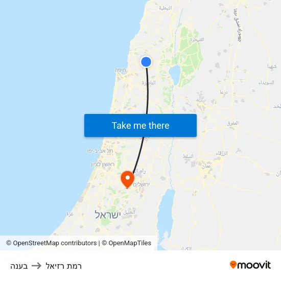 בענה to רמת רזיאל map