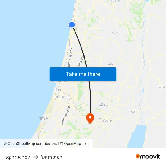 ג'סר א-זרקא to רמת רזיאל map