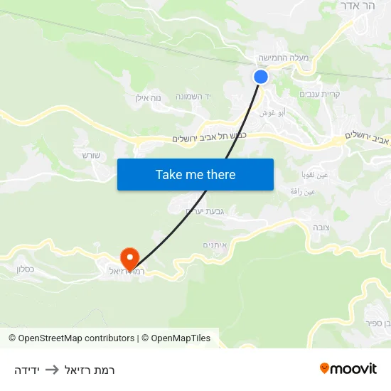 ידידה to רמת רזיאל map