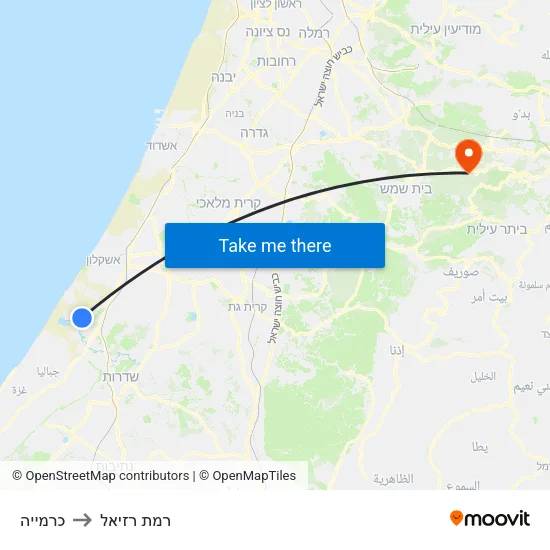 כרמייה to רמת רזיאל map