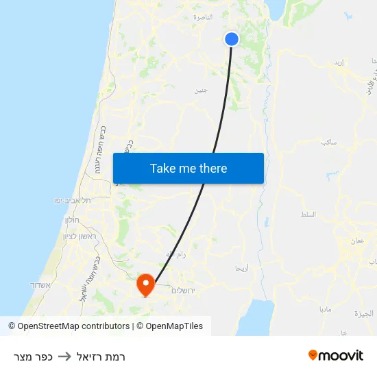 כפר מצר to רמת רזיאל map