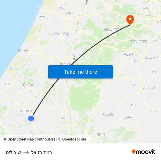 שיבולים to רמת רזיאל map