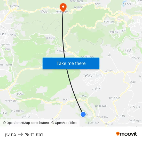 בת עין to רמת רזיאל map
