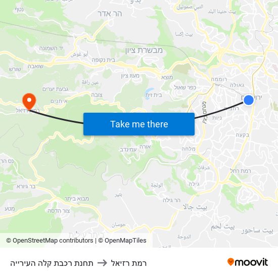 תחנת רכבת קלה העירייה to רמת רזיאל map