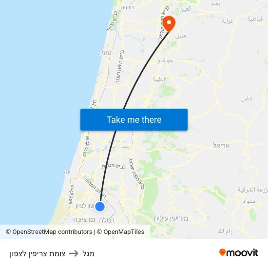 צומת צריפין לצפון to מגל map