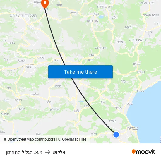 מ.א. הגליל התחתון to אלקוש map