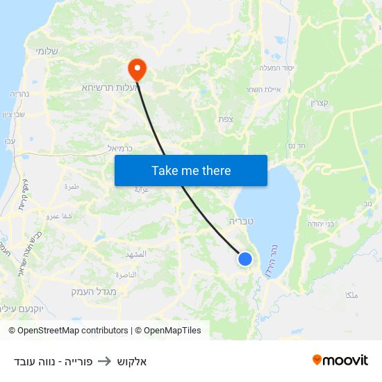 פורייה - נווה עובד to אלקוש map