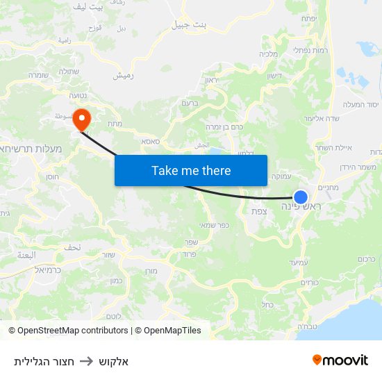 חצור הגלילית to אלקוש map