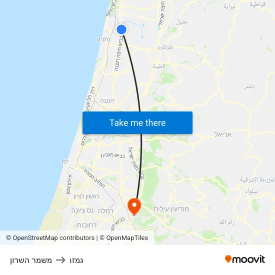 משמר השרון to גמזו map