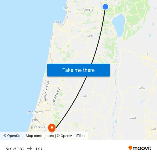 כפר שמאי to גמזו map