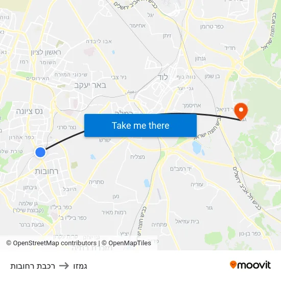 רכבת רחובות to גמזו map