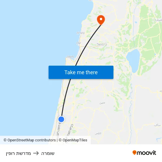 מדרשת רופין to שומרה map