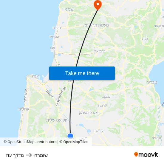 מדרך עוז to שומרה map