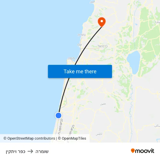 כפר ויתקין to שומרה map