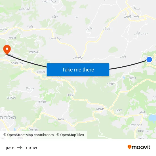 יראון to שומרה map