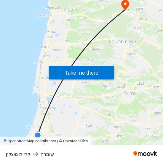 קריית מוצקין to שומרה map