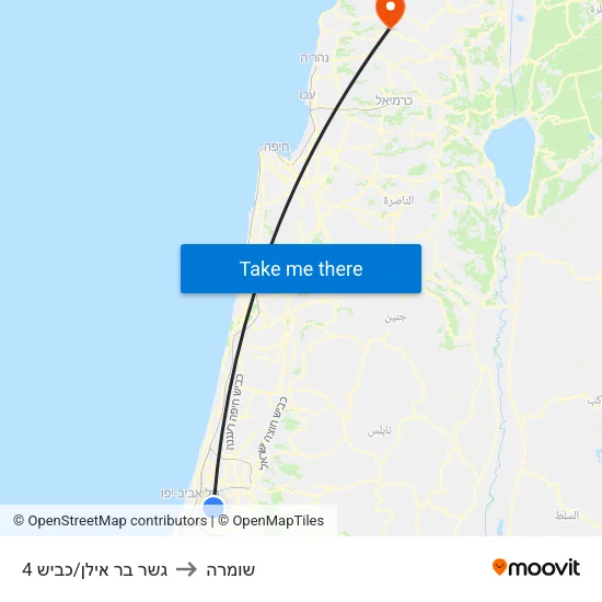 גשר בר אילן/כביש 4 to שומרה map