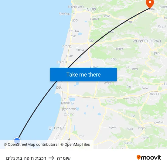רכבת חיפה בת גלים to שומרה map