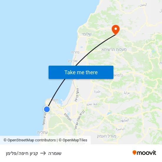 קניון חיפה/פלימן to שומרה map