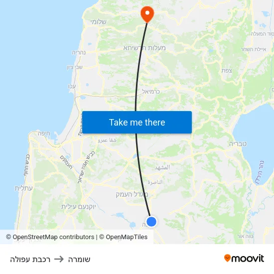 רכבת עפולה to שומרה map