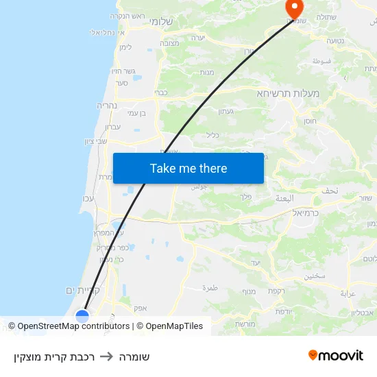 רכבת קרית מוצקין to שומרה map