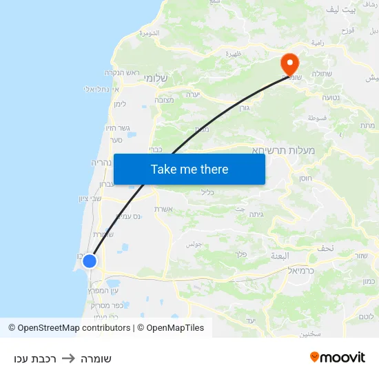 רכבת עכו to שומרה map