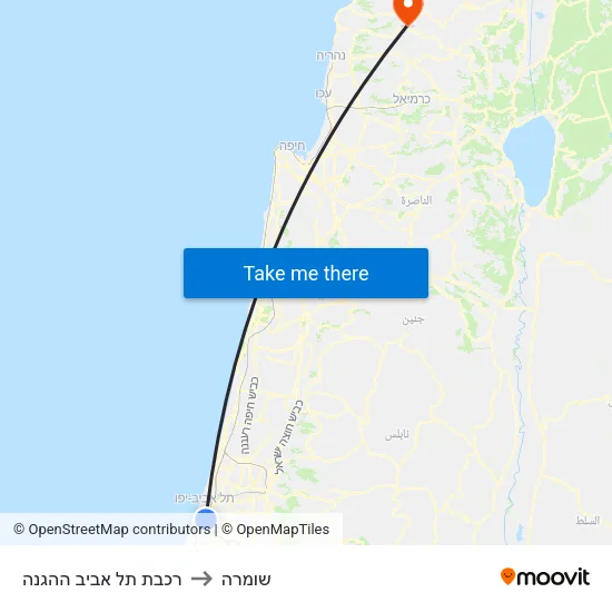 רכבת תל אביב ההגנה to שומרה map