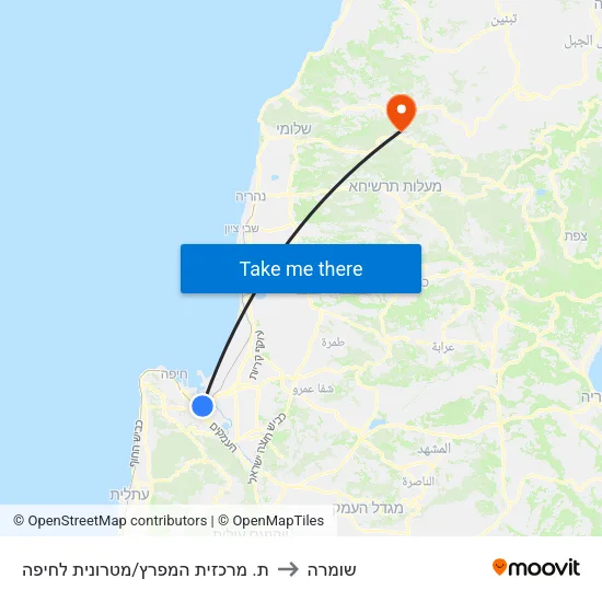 ת. מרכזית המפרץ/מטרונית לחיפה to שומרה map