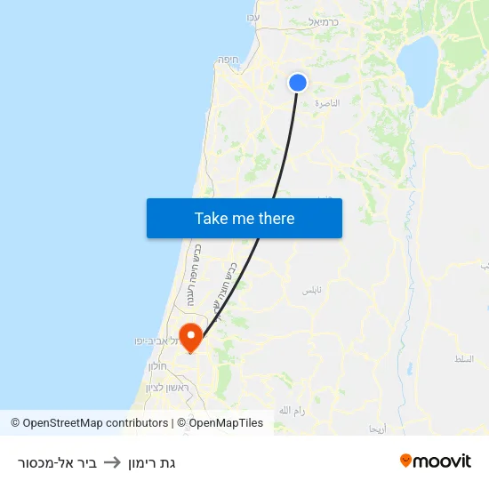 ביר אל-מכסור to גת רימון map