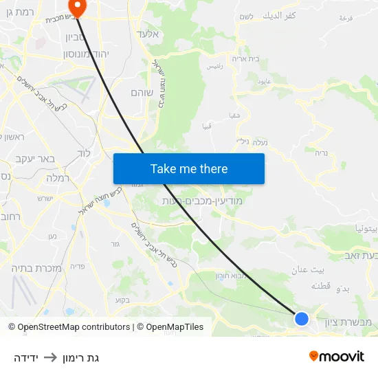 ידידה to גת רימון map